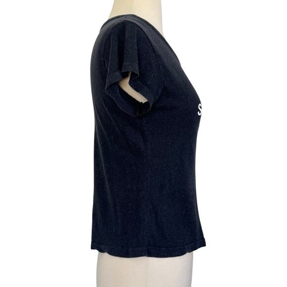 SAINT LAURENT Brandy Melville Graphic Letter Printed Super Soft Black T Shirt OS - Picture 4 of 7